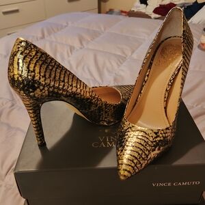 Vince Camuto Gold Snake Print Women's Heels